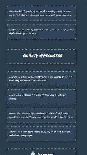 Physical Properties of Alcohols boiling points, solubility, acidity, density