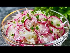 Delicious salad in 3 minutes! I never get tired of eating this salad! Kohlrabi radish salad with oil