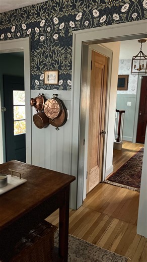 I love those room to room views! {I think that’s why I stand in my kitchen all the time!} . . . . Colonial revival | vintage | vintage home | wallpaper | cozy home | modern cottage | cottage core | Jamie Senger
