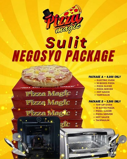 START YOUR NEGOSYO JOURNEY WITH A SLICE OF MAGIC! 🍕 Package A or Package B? 🤔 No matter what you choose, the magic is guaranteed! - Perfect for aspiring entrepreneurs, affordable, easy to start. 🌸 Spring into deliciousness! 🍕 Fresh flavors, magical moments—only at Pizza Magic! ORDER NOW! 📩 Message us for inquires 📞 Call us at 0917 543 0148 | Pizza Magic