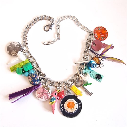 Mixed Media Charm Necklace - Found Object Art - Maximalist Statement Assemblage Jewellery - Etsy