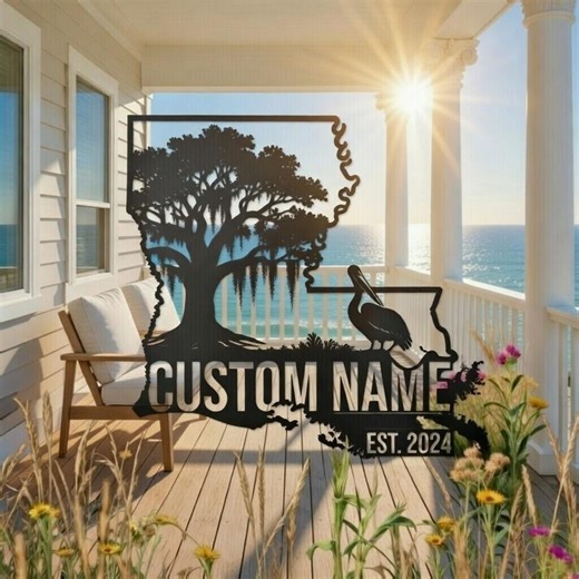 Personalized Louisiana State Metal Sign, Custom Bayou Home Name Wall Art, Pelican Rustic Decor - Etsy