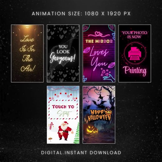 Mirror Booth Animations Mega Bundle, Photo Booth Animations, Neon Purple, Black Gold, Black & Silver Mirror Booth Animations, Touch to Start - Etsy