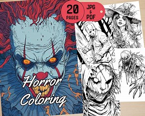 20 Spooky Horror Coloring Pages Made for Adults, Scary Coloring, Horror Coloring, Zombies, Clowns, JPG & PDF Files, Coloring App Ready - Etsy