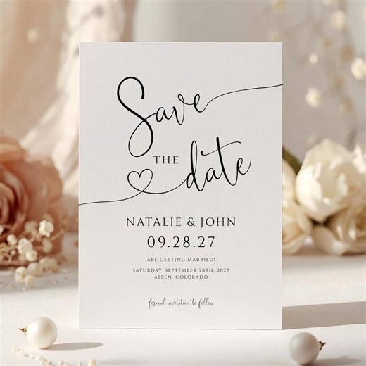 Save the Date Template Elegant Wedding Announcement, Romantic Heart Script Evite, Editable Save the Date, Printable or Digital Invite - Etsy