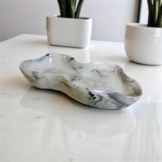 Marbled Concrete Wave Bowl: Modern Home Decor Centerpiece - Etsy