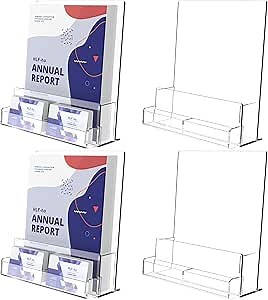 Brochure Holder 8.5x11 Inch Acrylic Literature Holders Clear Flyer Display Stand with Business Card Slot Pamphlet Holder Multi Purpose Organizer for Office, Lobby, Hotels, Trade Shows, 4 Pack