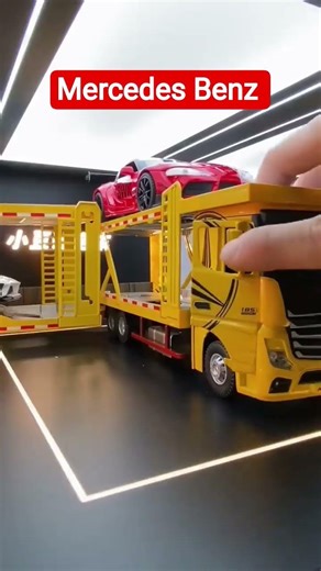 Miniature scale model Mercedes Benz Actros flatbed trailer truck carrying altered model cars #short
