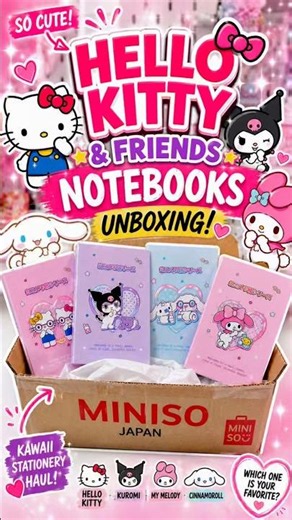 🏆 MINISO Hello Kitty & Friends Notebook Unboxing 🎀 Sanrio Stationery Haul