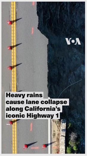 ▶️A giant chuck of California’s iconic Highway 1 collapsed into the ocean following heavy weekend rains, stranding as many as 1,600 people in Big Sur. The collapse has forced motorists to creep along one lane of a scenic stretch the highway. https://www.voanews.com/a/traffic-moving-on-california-highway-after-lane-collapsed-during-storm/7551060.html | Voice of America