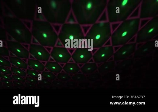 A dark room with green laser grid lights forming triangular patterns across the ceiling Stock Video Footage - Alamy