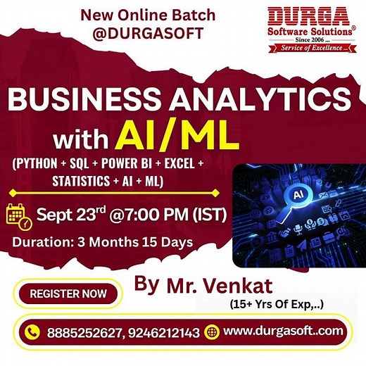 BUSINESS ANALYTICS with AI/ML Online Training @ DURGASOFT #durgasoftware #businessanalytics #shorts