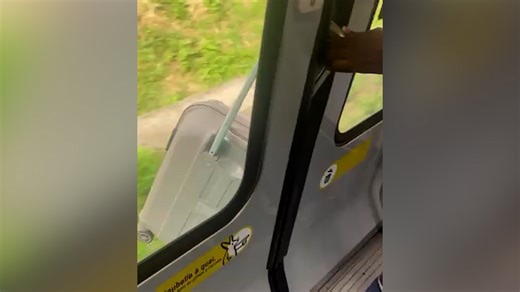 Suitcase dangles out of moving train in Paris