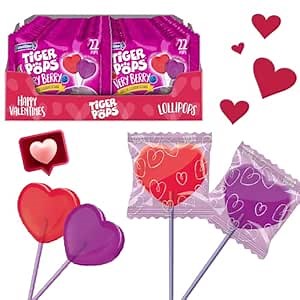 Tiger Pops Very Berry Lollipops- Cherry And Blue Raspberry Flavored Lollipops - Perfect for Valentine's Day Gifts - Great Alternative to Mexican Candy - Gourmet Lollipops - Case Pack of 24 7 Oz Bags -22 Individually Wrapped Suckers in Each Bag