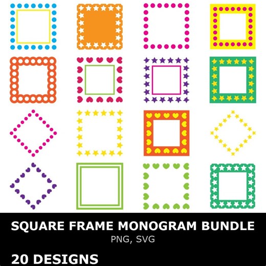 Square Frame Monogram SVG Bundle, Square Frame Monogram Clipart, Cutting Files for Cricut - Etsy