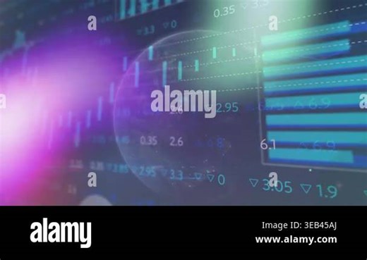 Animation of binary code connections and scientific data on blue background. Global digital interface technology and networking concept digitally generated video.