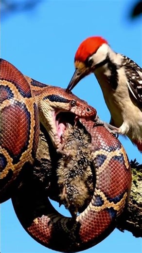 Python eating woodpecker’s kids #snake #birds #animals