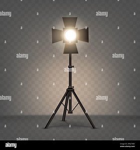 Spotlight realistic vector. Professional photo and video lamp, standing on tripod, stage equipment with warm yellow light on transparent background Stock Vector Image & Art - Alamy