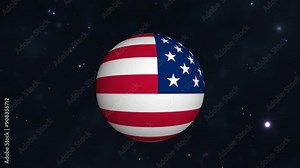 The U.S. flag with the effect of rounding the globe's axis rotates and has an outer space and star background