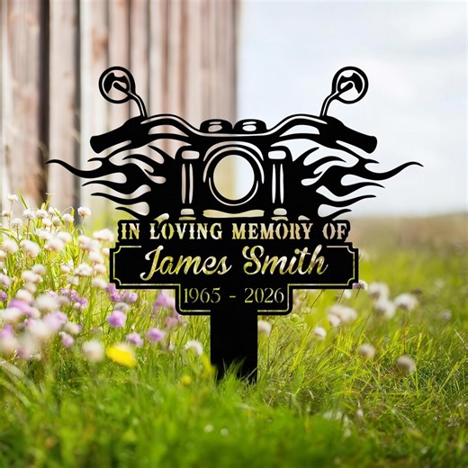 Motorcycle Memorial Metal Sign, Biker Grave Marker Garden Decor