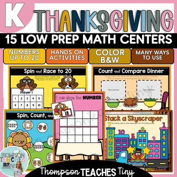 15 Low to No Prep Thanksgiving Themed Math Centers, Math Mats, Task Cards & More