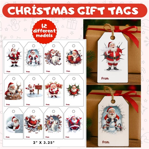Printable Santa Christmas Gift Tags, Assorted Festive Designs (digital Download) - Etsy