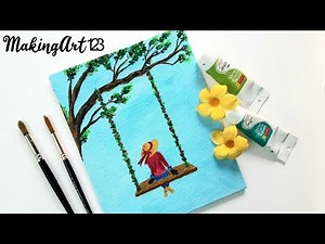 Girl on a Swing Painting tutorial for Beginners- Easy Step by Step Scenery Acrylic Painting