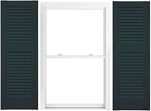 Duralok Vinyl Exterior Shutters | One Pair | Louvered 40/60 Split Straight Top Exterior Window Shutters | 18" x 48" | Midnight Green | Simple Installation + Hardware Included | Made in The US
