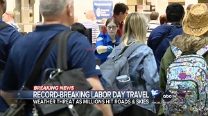 Record-breaking travel is expected over Labor Day weekend as Americans hit the roads and the skies for the holiday, despite the severe weather sweeping the country. Faith Abubey has the latest. http://abcn.ws/PckkZ3X | ABC World News Tonight with David Muir
