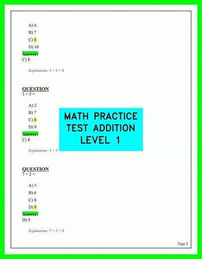 MATH PRACTICE TEST ADDITION LEVEL 1 2026 | Latest Math Drills & Practice Questions | UPDATED 2026!
