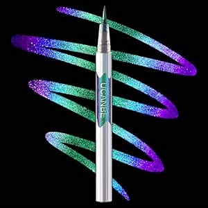 UCANBE Chameleon Liquid Eyeliner - Green Cyan Blue, Multi-Chrome Metallic Shift Eyeliner, Waterproof Glitter Eyeliner with Soft Fine Tip for Multi-Dimensional Eye Looks