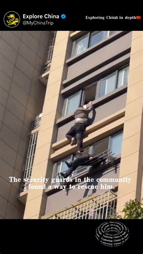 Explore China on Instagram: "In Nanjing, a man fell from the 15th floor onto a clothes rack on the 7th floor. The security guards in the community managed to rescue him. No one is at home on the 7th floor and the door cannot be opened."