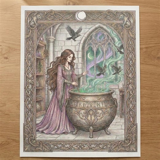 Dark Fantasy Witch Coloring Pages Printable Bundle, Gothic Coloring Pages for Adults, Witchy Art PDF, Celtic Rune Cauldron, Instant Download - Etsy