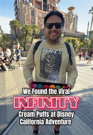 The Infinity Cream Puffs are at Terran Treats in Avengers Campus at Disney California Adventure. There are six colorful mini-puffs features unique flavors: Raspberry (Power), Cotton Candy (Space), Key Lime (Reality), Strawberry (Mind), Pabana (Time), and Orange Cream (Soul) #disney #Disneyland70 #Disneyland #Disneyland70Showcase #marvel @Ray Todechine @Disney Parks