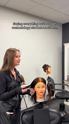 ✨PART 5✨ repeating everything twice…#pranks #repeatingmyself #reaction #hairsalon #beautyschool #cosmetology#lucyseitz #salon #hairstylist | Lucy Seitz