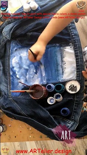 Painting tutorial: how to paint with special fabric colors, a denim jacket, tutorial made by