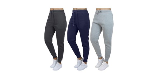 3Pk Womens Loose Fit Fleece Zip Joggers
