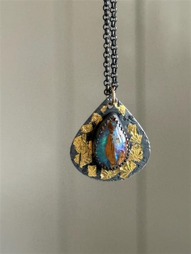 Keum Boo Boulder Opal Necklace With Oxidized Sterling Silver - Etsy