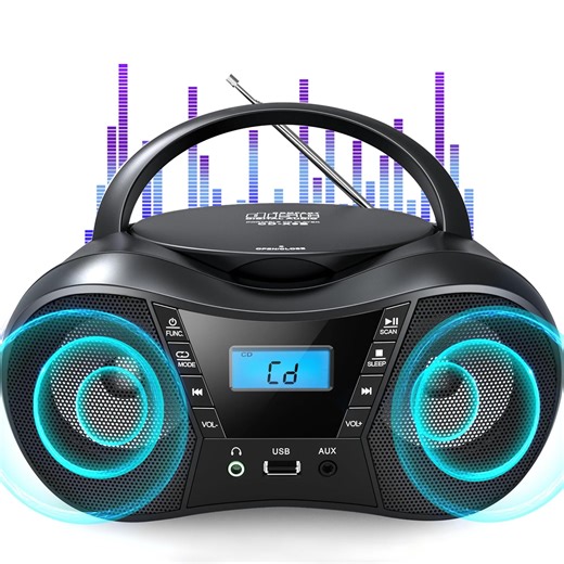 Prociv CD Player Boombox with FM Radio,Bluetooth 5.1,Clear Sound,LCD Display,USB/AUX Input,AC/Battery Powered,CD/CD-R/CD-RW Compatible,3.5mm Headphone Jack,Sleep Timer for Home,Seniors,Kids Black - Walmart.com