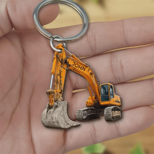 Personalized Excavator Keychain, Custom Name Flat Acrylic Keychain for Crane Worker - Etsy