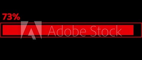 Red loading bar with rectangular fill, stroke outline, and percentage label. Great for alert themes, game UI, and fast-paced motion graphics.