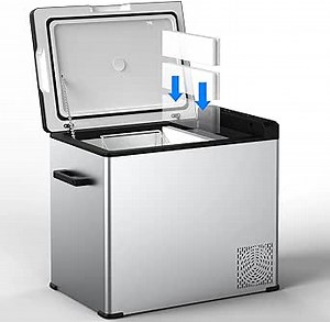 12 Volt Car Refrigerator, 53 Qt Portable Car Refrigerator Freezer with Dual Zone Single Temperature, -4℉-68℉Carbon Steel Shell Car Fridge, for Outdoor, Travel & Home use