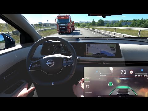 Nissan Ariya: ProPilot 1.5 with Navi-Link real-life test on highway and in a city Lane assist cruise