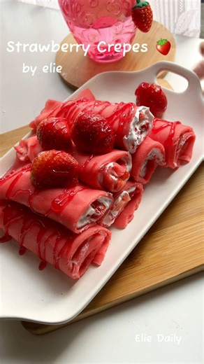 Elie Daily | Here’s a beginner-friendly, fail-proof Strawberry Crepe Towel Cake recipe—soft folded crepes with a light cream & strawberry filling that... | Instagram