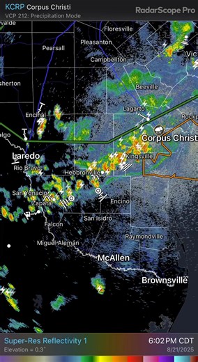 Radar update - a broken line of showers and thunderstorms moving across our region. 6:50 PM 08/21/2025 | South Texas Weather Updates