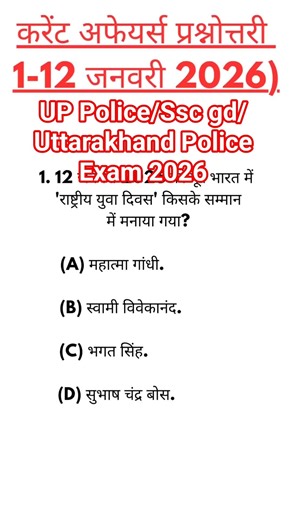 UP POLICE CONSTABLE EXAM 2026 | SSC GD 2026 | UTTARAKHAND POLICE CONSTABLE CURRENT AFFAIRS 2026 |