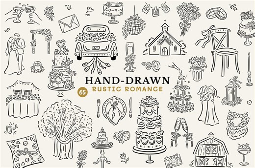 Hand Drawn Wedding Illustrations, Rustic Wedding Clipart, Bridal Shower SVG PNG, Handdrawn Whimsical Doodles for Floral Invitations & Signs - Etsy