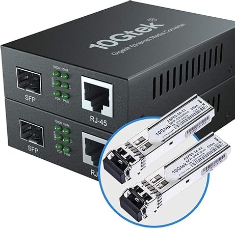 10Gtek [2 Stück] Gigabit Ethernet Medienkonverter, SFP Slot mit SFP SX Modul, Multi-Mode Dual LC Faser, 850nm, 550-Meter