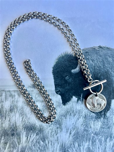 Buffalo Coin Curb Rolo Toggle Clasp Necklace- the Buff - Etsy