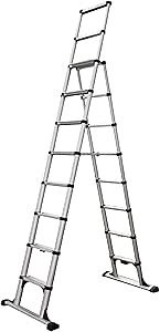 Telesteps 14ES Telescoping A-Frame Ladder – 10 ft Height, 14 ft Reach | Type 1AA 375 lb Rated | One-Touch Folding Aluminum Ladder with Stair Offset, Safety Locks & Stabilizer Bar